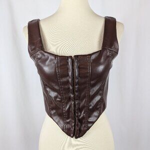 Princess Polly Brown Faux Leather Corset Vest Lined Festival Womens Size 10